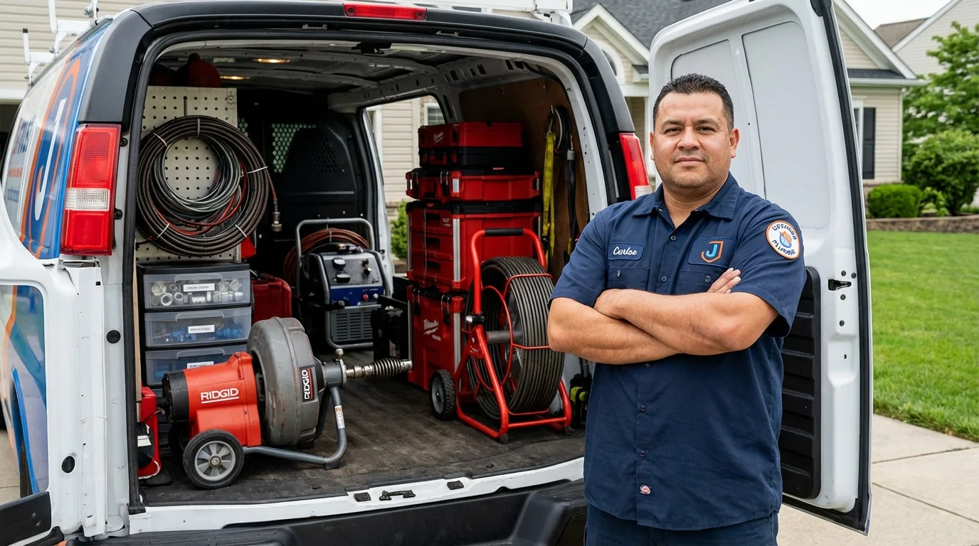 Professional drain cleaning equipment and Johns Plumbing LLC plumber in Minco